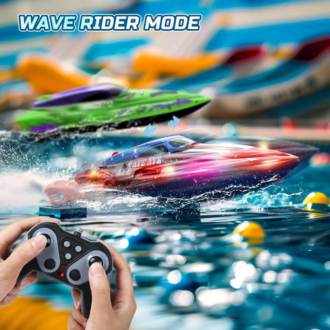 Two Pack 13 Inch Remote Control Boats With LED Lights 2 4Ghz RC Race Boats For Pools And Lakes Kid Friendly Fun For Boys 8 To 12