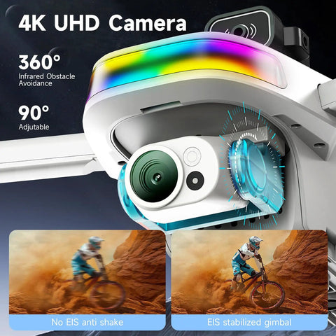 4K UHD camera of Dual Camera 4K GPS Drone With Built In Five Point Five Inch Screen On Controller, EIS stabilized gimbal shown