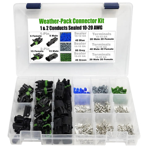 Cool Weather-Pack Series Kit With Heavy Duty 20 Amp Male Female Terminals For 12 And 10 Gauge Wires Plus Sealer Caps For Quick Disconnect Splices That Look Awesome, plastic case