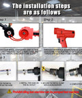 Installation steps for No Sweat 1980W Electric Fuel Transfer Pump including hose connections and clamps.