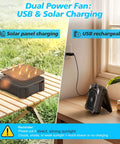 Solar Powered Camping Fan With 10000mAh Battery USB Rechargeable Portable Quiet Cordless Fan with Light charging options