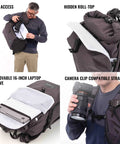 Sidecountry 32 Camera Backpack With Modular Top Loader Inserts Black And White Versatile Everyday Gear Carrier For Pro Photogs Quick Access Pockets Padded Laptop Sleeve Durable Build Travel Ready open side access and laptop sleeve