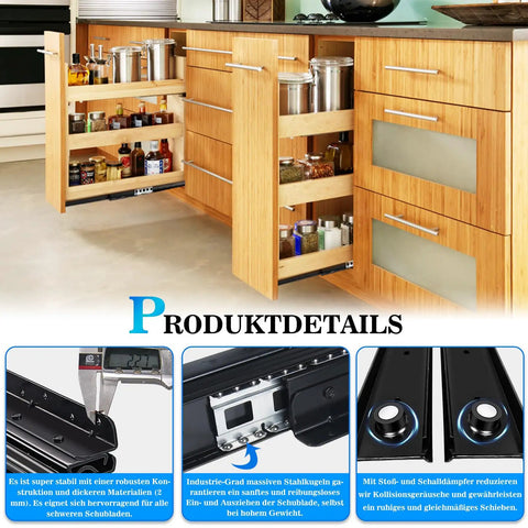 Undermount Heavy Duty Drawer Slides Full Extension 16 Inch Bottom Mount Rails with Ball Bearing Glide in kitchen cabinets