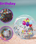 22 Inch Large Happy Birthday Beach Ball With Glitter Inside For Pool Party Decor Outdoor Yard Games And Inflatable Pool Toy