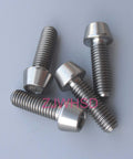 Four titanium M5 16mm screws exhibiting taper socket cap heads, ideal for lightweight corrosion-resistant fastening in aerospace.