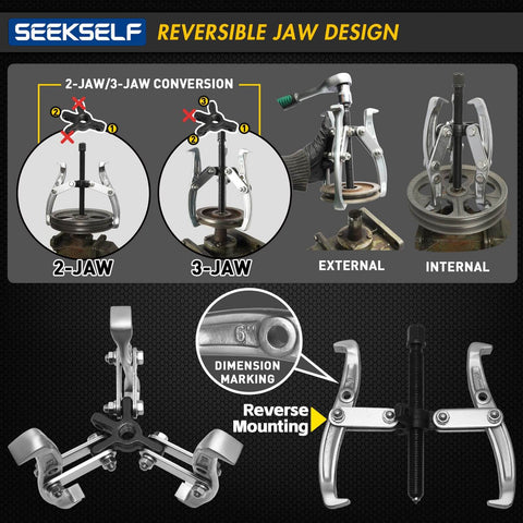 Heavy Duty Gear Puller Set With 2 Jaw And 3 Jaw Options, Ratchet Wrench And Sockets, Reversible Jaw for Flywheel Removal