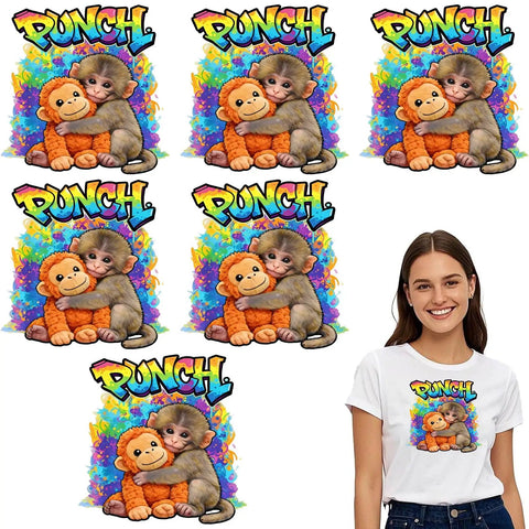 Six Pack Monkey Punch DTF Transfers For Tees Dope Heat Press Stickers 7x7 Inches featuring colorful monkey and text design