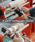 Straight Tool Rest Set For Wood Lathe With 4 6 9 12 Inch Tool Rests Interchangeable Five Eighth Inch And One Inch Stems Fits Most Lathes Nickel Finish Tighten Locating Sleeve For Precise Woodturning Pro Grade Quality in use on a lathe