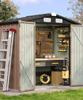 Heavy Duty Outdoor Tool Shed With Lockable Doors, 6.2x4 Ft Galvanized Steel Storage For Backyard, organized interior view