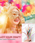Person wearing colorful mask with Bulk 30 Pcs Fly Tying Feathers With Colorful Stonefly Split Tails And Goose Biots in background.