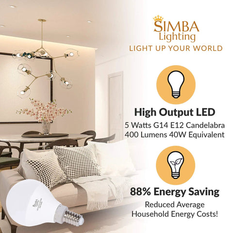 Soft White 3000K LED Candelabra Bulb 5W 400 Lumens E12 Base G14 Globe Frosted Round A15 Non Dimmable Replacement For Ceiling Fans