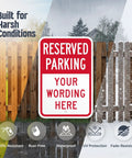 Custom Reserved Parking Sign 12X18 Heavy Duty Laminated Aluminum Plate with UV protection and graffiti-resistant features.