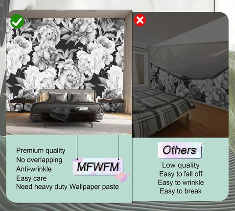 Black And White Peonies Watercolor Floral Wallpaper Mural Dope Look For Bedroom And Living Room Not Peel And Stick 141 X 96 Inches