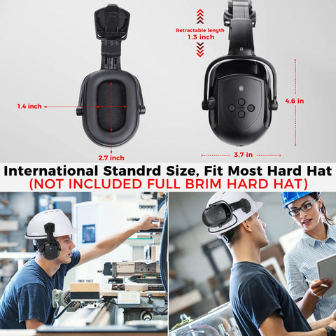 Bluetooth Hard Hat Ear Muffs With NRR 28dB Cap Mounted Adjustable Ear Muffs Helmet Attachments Wireless Hearing Protection For Mowing Construction And Workshop Built In Mic And Easy Controls