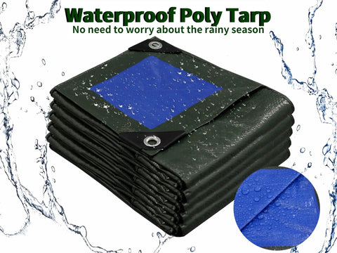 Folded 6x8 Feet Green Waterproof Tarp For Outdoor Gear And Firewood, Lightweight Go To Poly Tarps For Camping, Furniture, Vehicles, And More