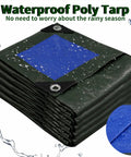 Green 10x10 Feet Waterproof Tarp Made From Lightweight 6mil Poly Multipurpose Protective Cover, folded with water droplets