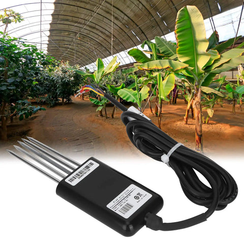 7 In 1 Soil Tester With 5 Pin PH NPK Temperature Humidity EC Sensor in a greenhouse with banana plants