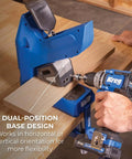 Top Shelf Pocket Hole Jig 720 Pro With Killer 20 Volt Cordless Drill Driver Combo Kit, showing dual-position design for woodworking.