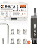 Nut Installation Tool Set For Thin Metal Plastic Polywood Pressboard Hardboard Panels Includes Jack Nuts Step Drill Hex Bit Hex Wrench DIY Riveter Stainless Steel Heavy Duty M6 Compatible Pro Grade Build with components displayed