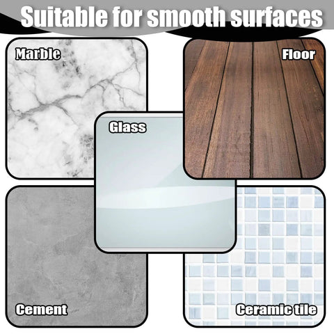Image showing suitable surfaces for 15 Pack Door Stop Rubber Tips With Screws Replacement Tips: marble, floor, glass, cement, ceramic tile.
