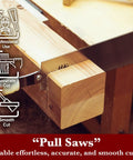 Ryoba Double Edge Saw 9.5 Inch Assembly Version Pro Grade Japanese Pullsaw for Woodshop cutting wood block on workbench