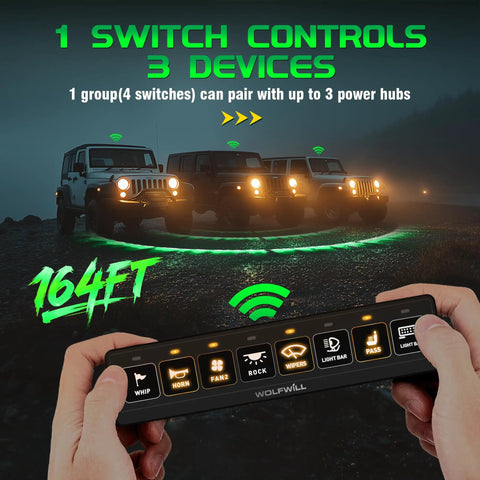 164 ft wireless remote control for 8 Gang Wireless Switch Panel with 4 control modes for off-road vehicles at night