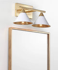 White And Gold Modern Metal Vanity Light Wall Sconce With Cone Shade 16 Inch LED Bulbs Included Hardwired UL Listed For Bathroom Mirror Bedroom Or Hallway