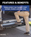 Man stepping onto van with Heavy Duty 10 Inch Universal Rubber Bumper Guard Strip For Vans And Work Trucks Rear Fender Pad