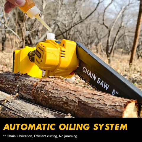 Automatic oiling system on 4 In 1 Cordless Pole Saw And Electric Pruning Shears With 8 Inch Brushless Mini Chainsaw.