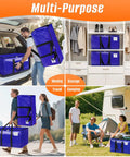 Collage of Eight Pack Heavy Duty Moving Bags with Backpack Straps in various uses: car trunk, closet, walking, and camping.