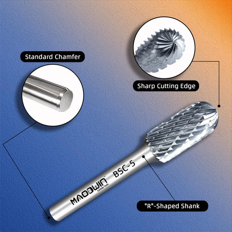 MAODWIN BSC-5 tungsten carbide rotary file; 1/4'' shank, 1/2'' cutting diameter, 1'' cutting length (side view)