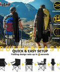 Two people outdoors carrying Heavy Duty Portable Camping Chair For Adults With Cup Holder Carry Bag Large Foldable Outdoor Chair For Beach, Fishing, Tailgating And More Outdoor Adventures