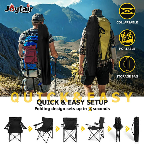 Two people outdoors carrying Heavy Duty Portable Camping Chair For Adults With Cup Holder Carry Bag Large Foldable Outdoor Chair For Beach, Fishing, Tailgating And More Outdoor Adventures