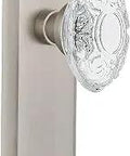 New York Plate With Crystal Victorian Privacy Knob Set In Satin Nickel Finish 2.75 Backset Lead Free Crystal On Forged Brass Backplates