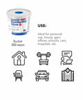 SaniDry Disinfecting Wipes 300 Count EPA Approved container with icons for home, gym, office, car, school use.