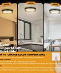 12.5 Inch LED Flush Mount Ceiling Light 26W 1700 Lumens Dimmable With 3 Color Temp 3000K 4000K 5000K Energy Saving Black Gold