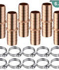 Six Piece 5/8 Inch Garden Hose Repair Kit Aluminum Water Hose Mender Connectors With 12 Stainless Steel Clamps Brass Color