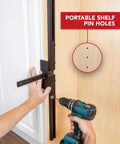 Long Pull and Rapid Center Combo Without Case being used as a portable 32mm shelf pin jig with 25 hole pattern in cabinet.