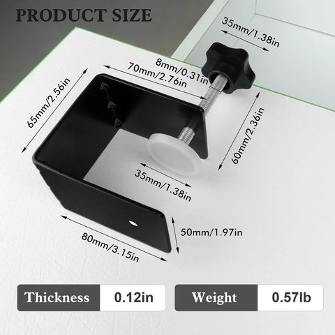 Two Pack Heavy Duty Large Drawer Installation Clamps With Three Millimeter Thickened Build For Rock Solid Holes And Zero Guesswork Cabinet Hardware Jig showing product size and dimensions.