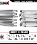 Tamper-Proof Folding Star Key Set 10 Pieces T-6 To T-30 With Corrosion-Resistant CR-V Steel and Chrome Vanadium Rails