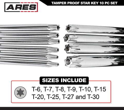 Tamper-Proof Folding Star Key Set 10 Pieces T-6 To T-30 With Corrosion-Resistant CR-V Steel and Chrome Vanadium Rails