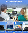 Couple using 9 Inch Wireless CarPlay Screen For Car With 4K Dash Cam And 1080p Backup Camera DVR showing audio output options