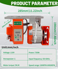 Dimensions and specs of Heavy Duty 750W 110V AC Industrial Sewing Machine Servo Motor Kit with Controller and Foot Pedal.
