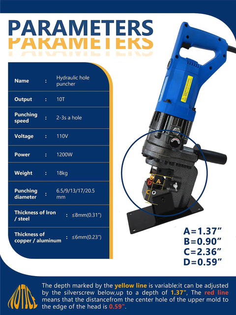 Heavy Duty 110V 1200W Electric Hydraulic Metal Hole Puncher Badass Shop Rig For Steel Copper Aluminum Angles Knocks Out Holes In Seconds Precision Garage Essential