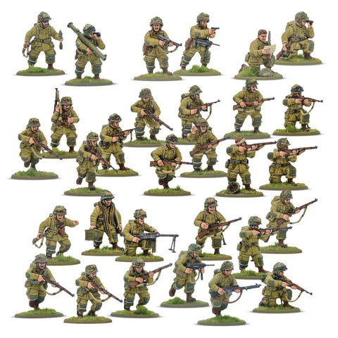 US Airborne D Day Platoon 28mm Miniatures For Bolt Action War Gaming Kit With 30 Plastic Infantry In M42 Jump Uniforms Highly Detailed