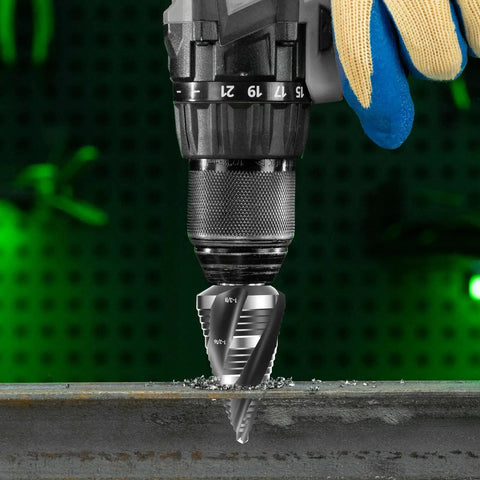 10 Piece Spiral Step Drill Bit Set For Stainless Steel With Enhanced Stability And Easy Ident Numbers Countersink Kit Great For Metal Aluminum Wood Plastic Drilling Jobs Today in drill press