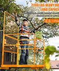 Heavy Hitter Forklift Safety Cage And Man Basket Tough Two Person Work Platform Features 1800 Lb Capacity, worker using man basket in tree.