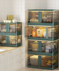 Kickass 19 Gallon Heavy Duty Foldable Storage Bin With Snap On Front Opening And Secure Lid Stackable Plastic Organizer Box Dope Green in kitchen