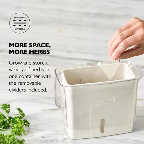Fresh Herb Keeper For The Fridge With Flip And Slide Lid Acrylic Storage with removable dividers for organized herb storage.