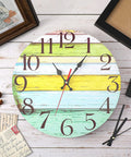 DIY Clock Repair Kit With Four High Torque Long Shaft Movements, beach-themed wall clock with colorful wooden planks design.